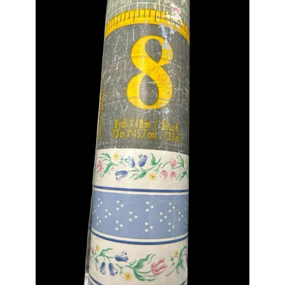 Vintage 1980s Rubbermaid Contact Paper Blue Striped Floral 2 Rolls 36 sf ea